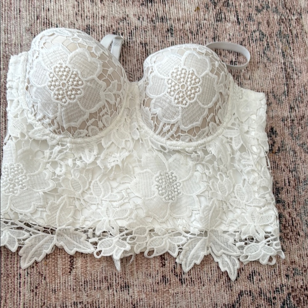 White Lace Longline Bra with Underwire Support